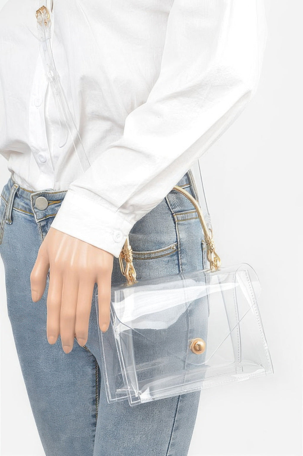Transparent Metal Handle Flap Clutch