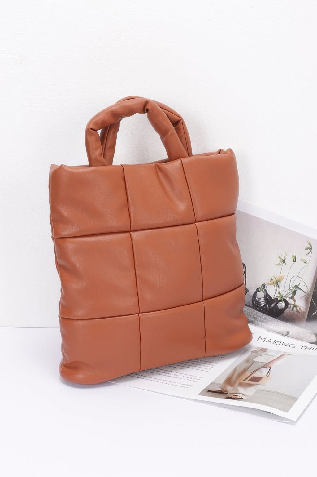 Quilted Faux Leather Padded Tote Bag