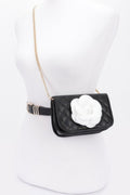 Faux Leather Quilted Flower Beltbag Shoulder Chain