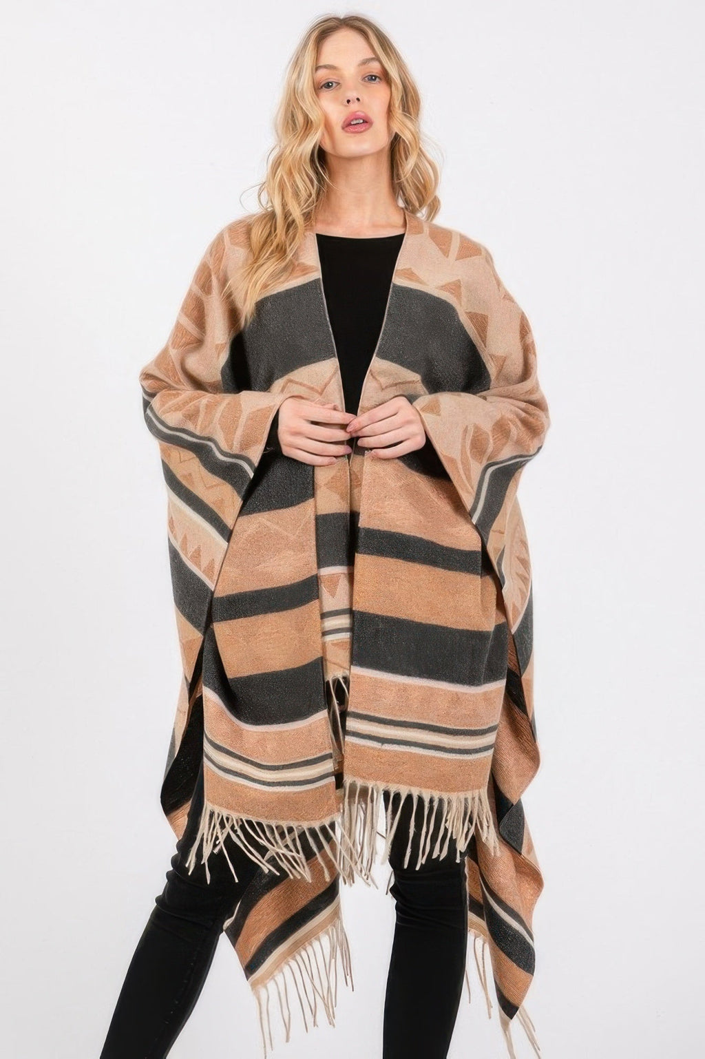 Aztec Pattern Fringe Ruana