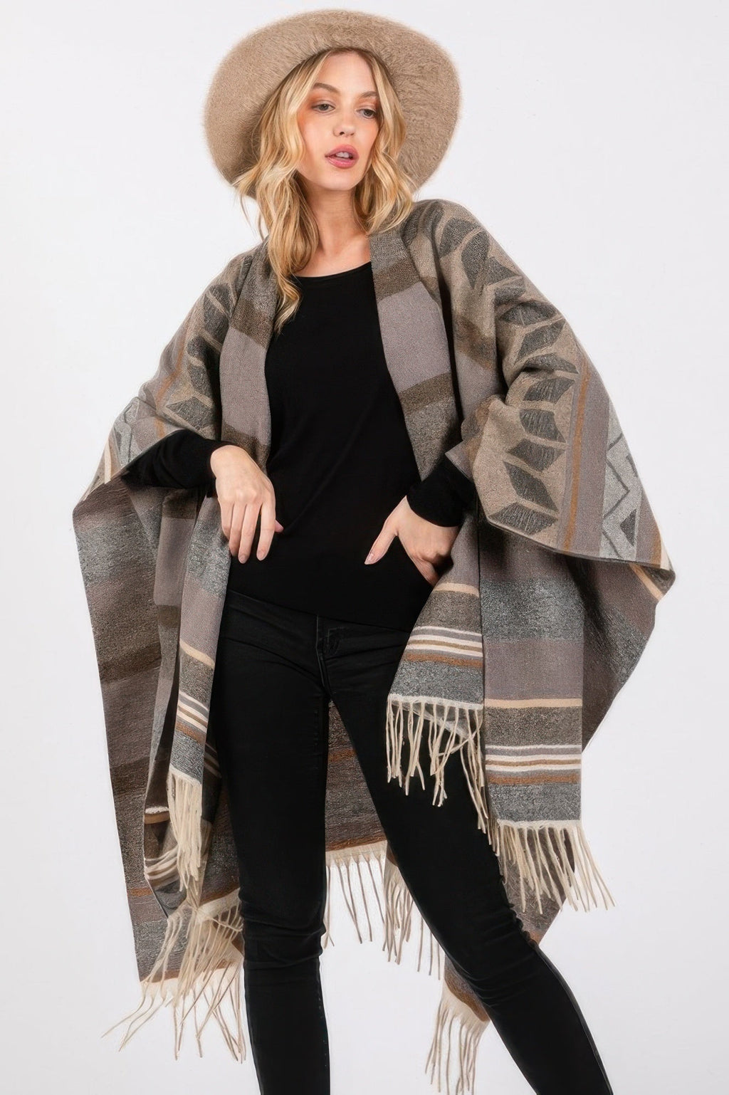 Aztec Pattern Fringe Ruana