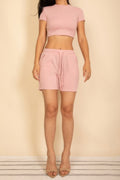 Fitted Crop Tee & Adjustable Drawstring Shorts Set