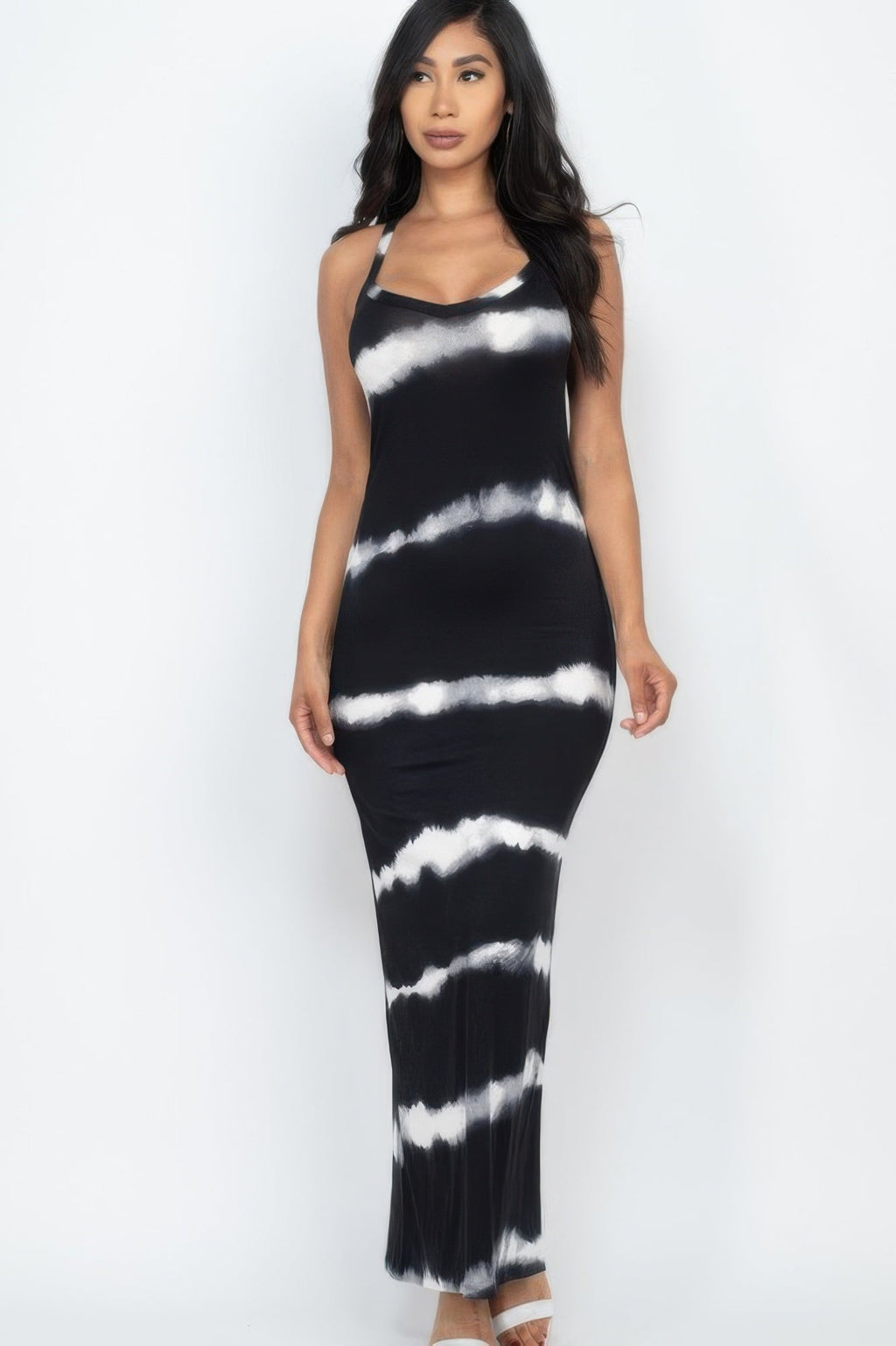 Stripe Tie-dye Printed Maxi Dress
