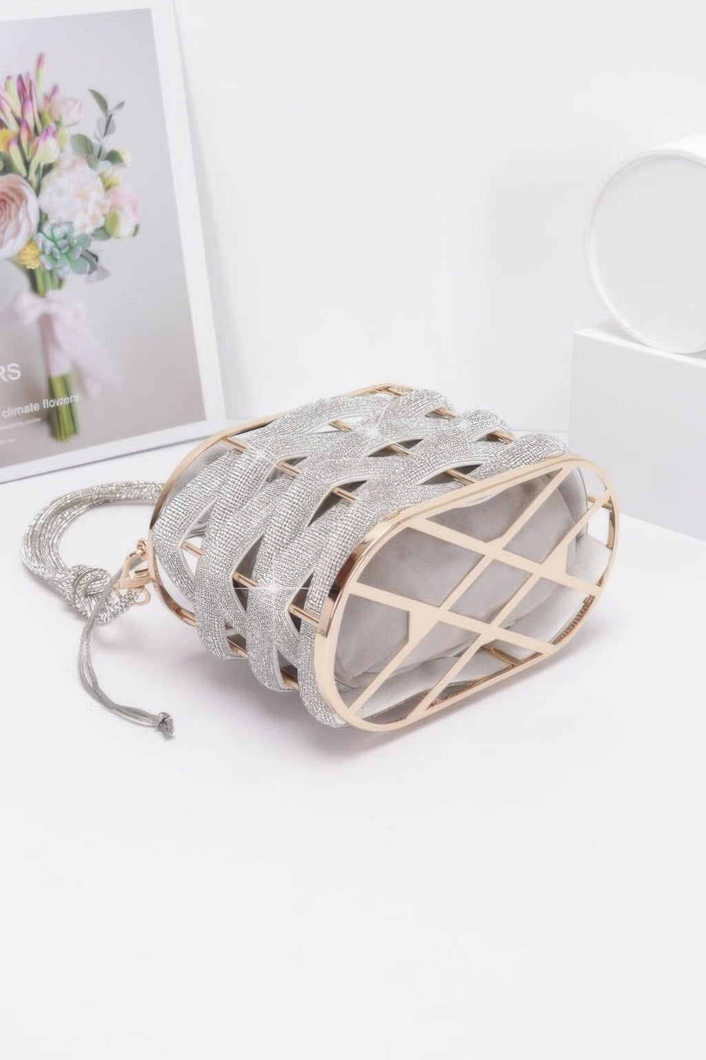 Rhinestone Braided Metal Bucket Bag