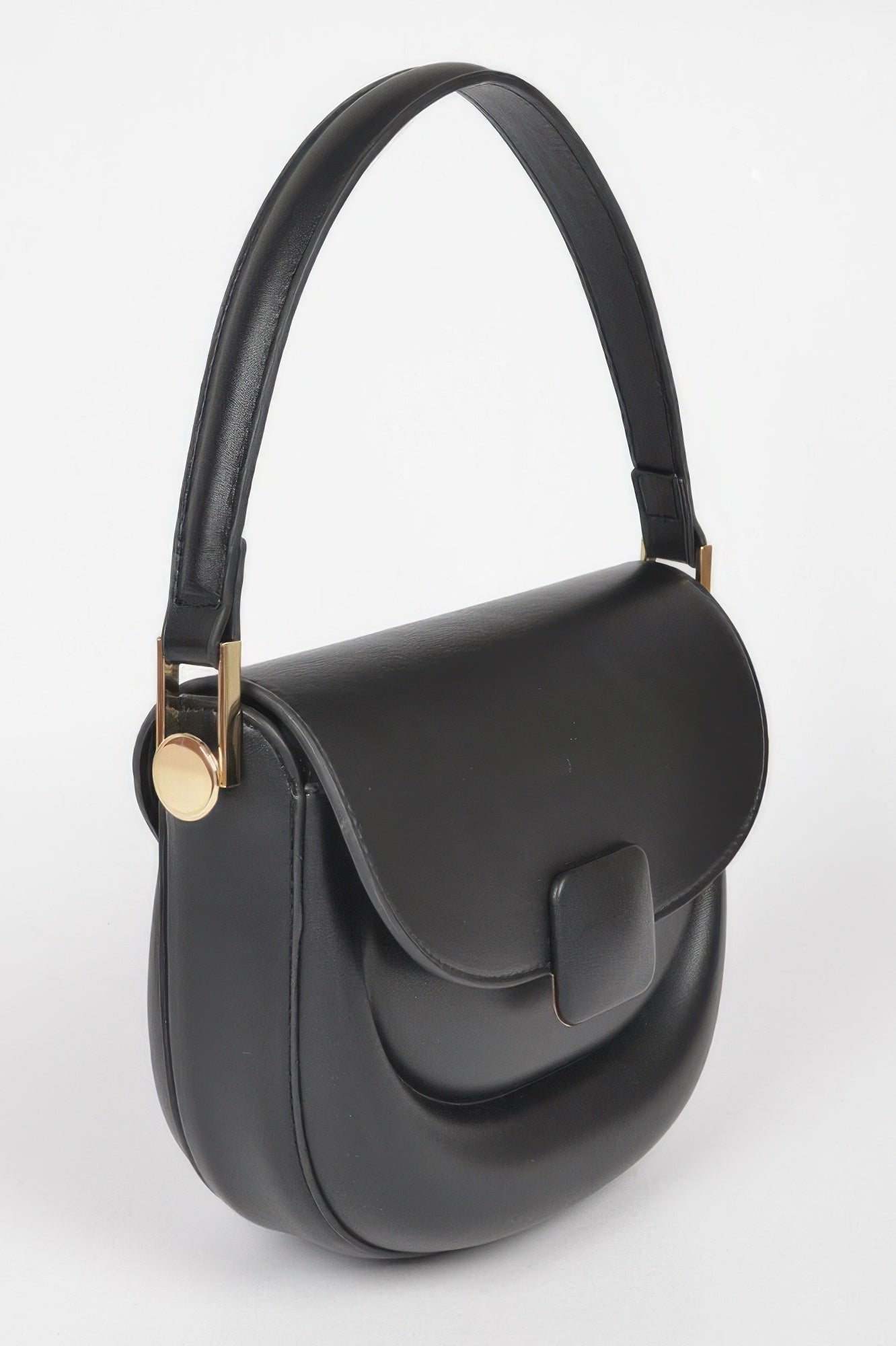 Faux Leather Top Handle Flap Bag
