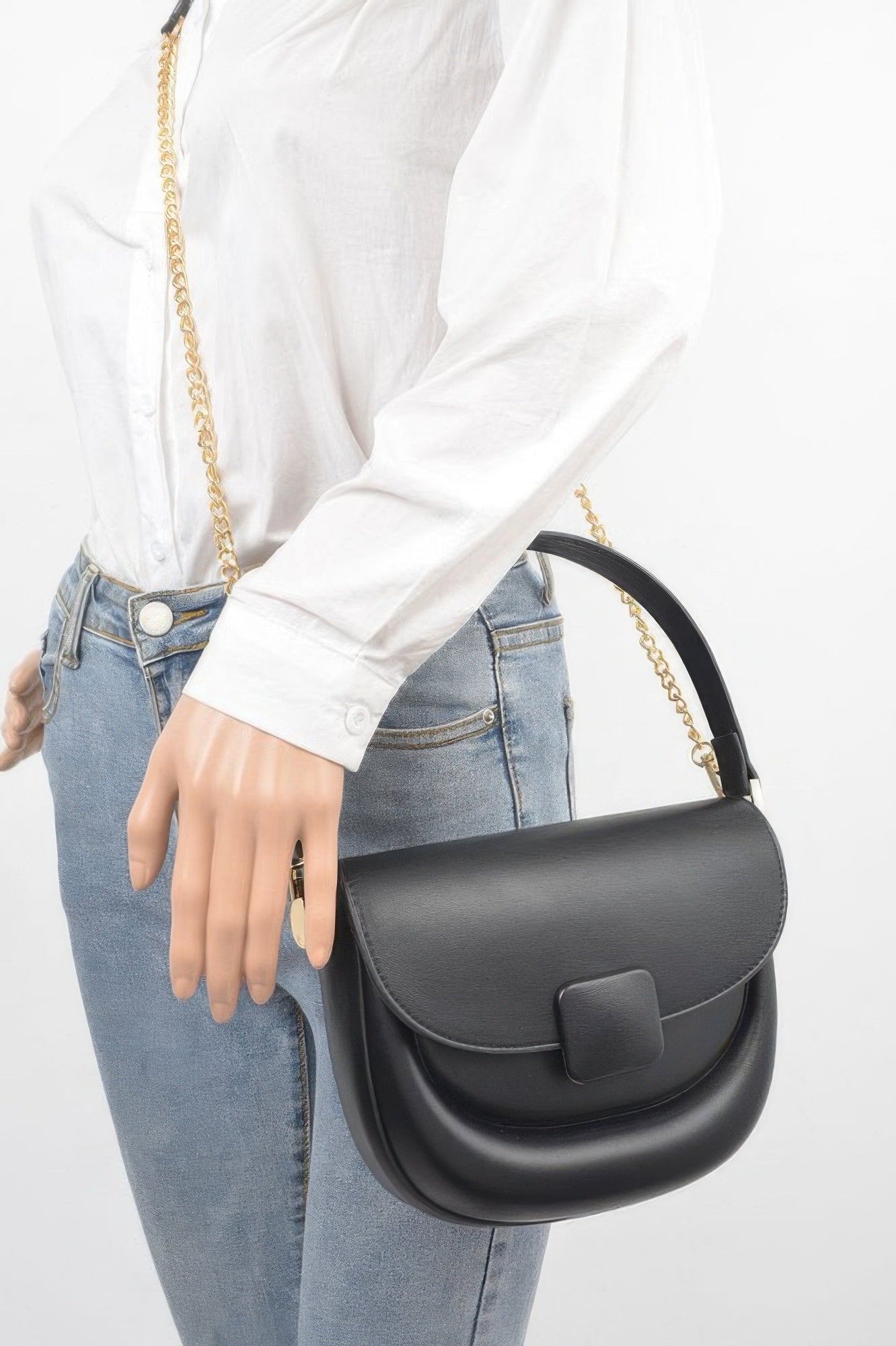 Faux Leather Top Handle Flap Bag