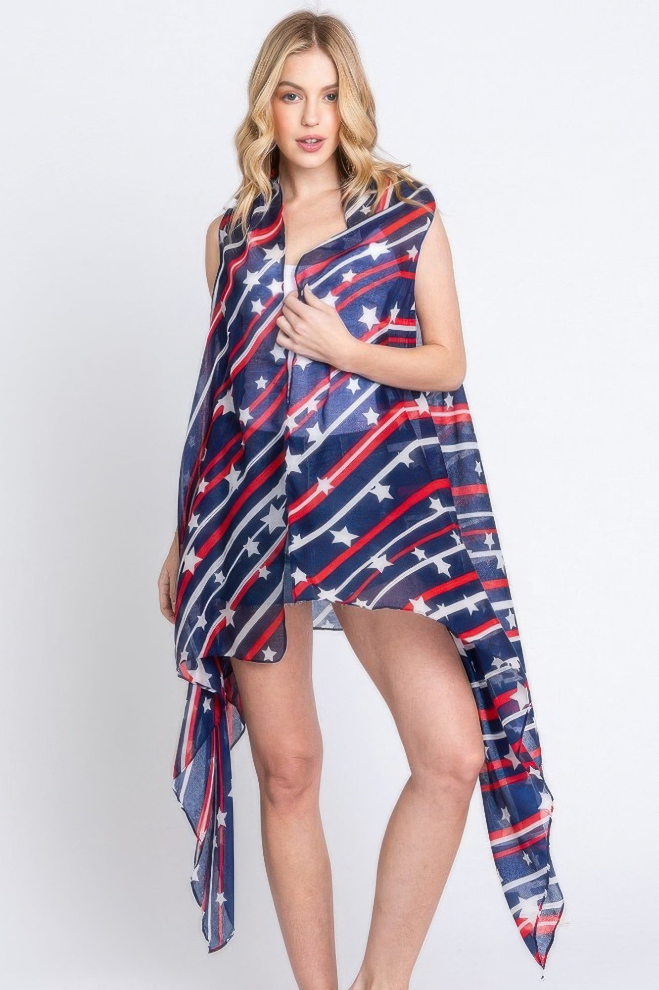 Diagonal Stripes And Stars Print Vest