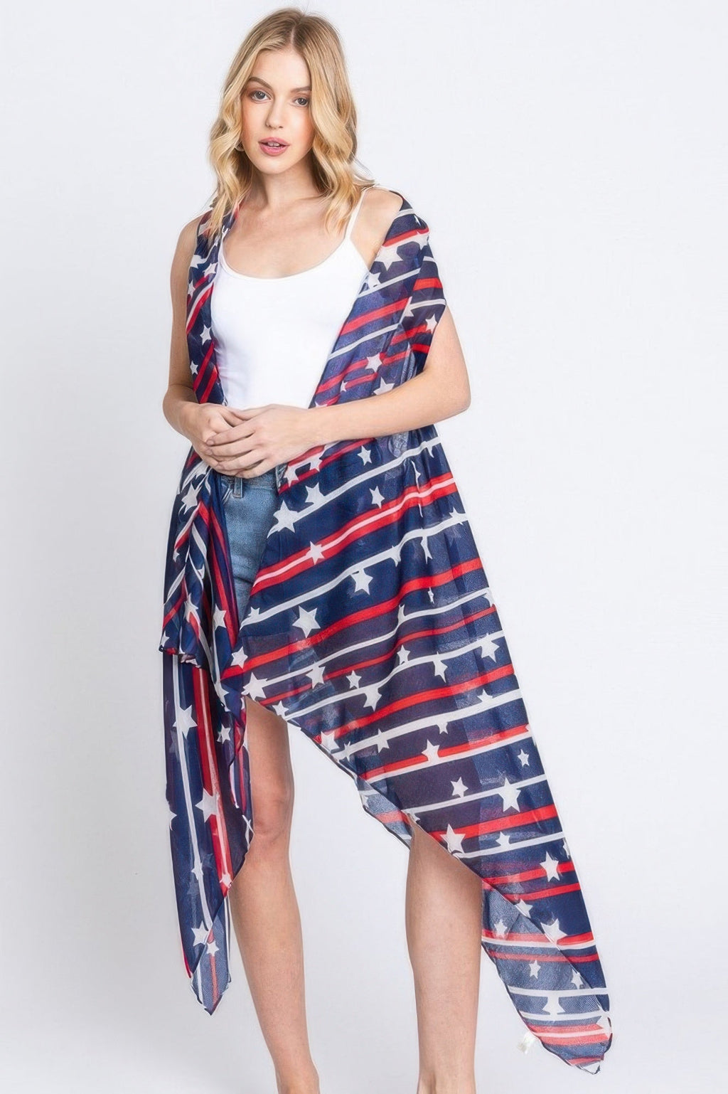 Diagonal Stripes And Stars Print Vest