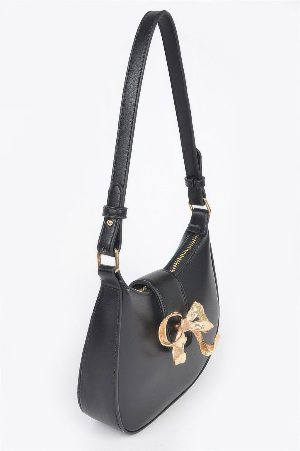 Vegan Leather Small Hobo Bag W/metal Ribbon
