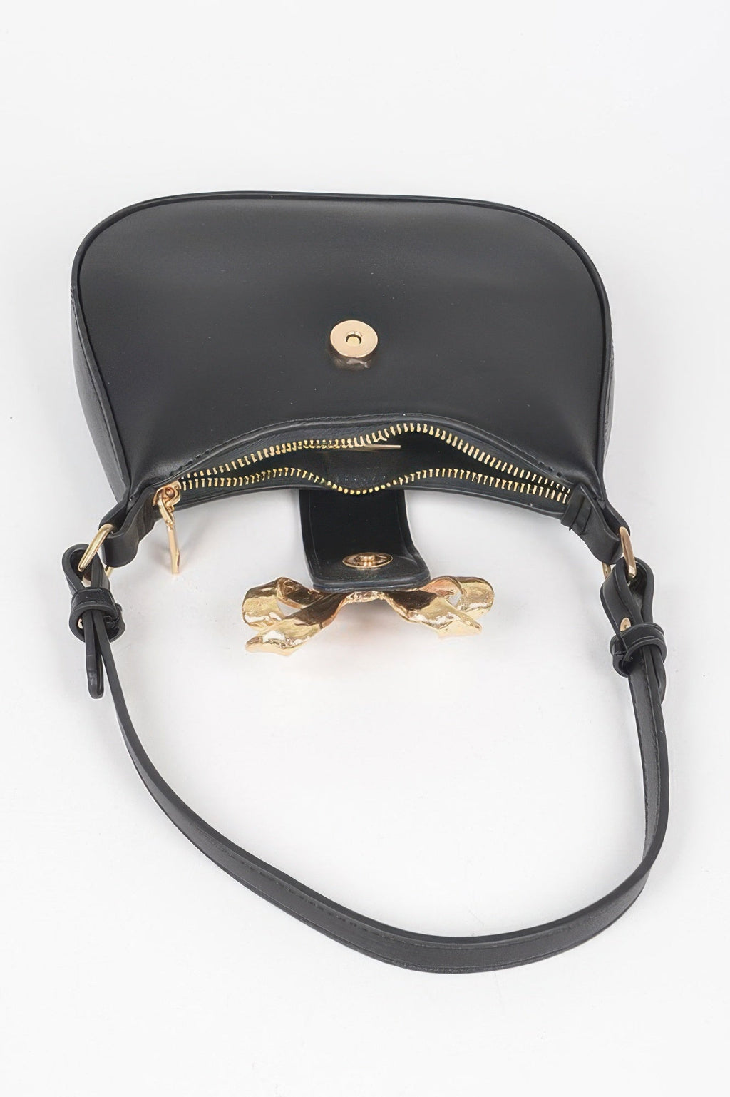 Vegan Leather Small Hobo Bag W/metal Ribbon