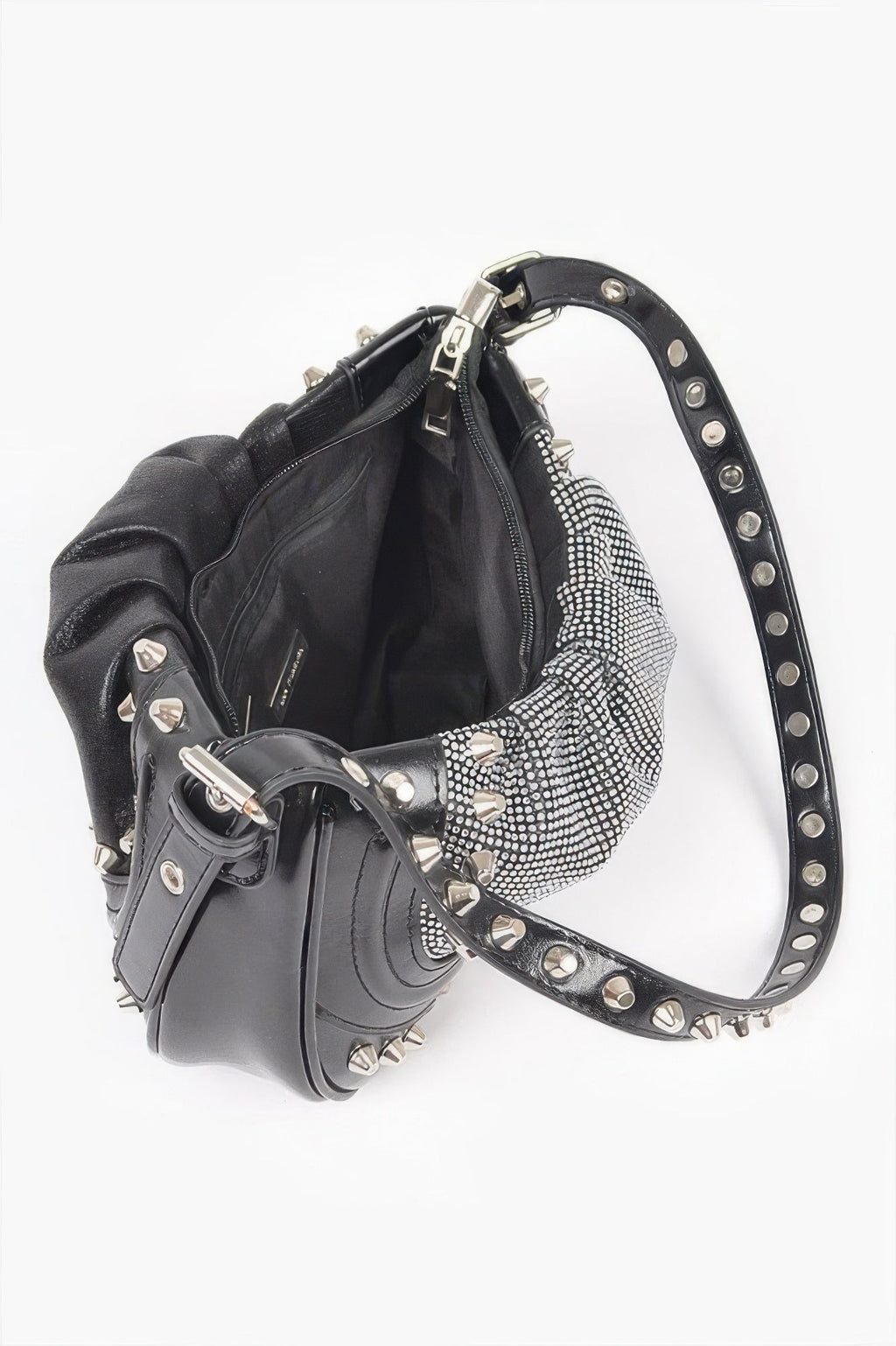 Hot Fix Stones Metal Stud Shoulder Bag