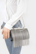 Rhinestone Fringe Metallic Party Clutch