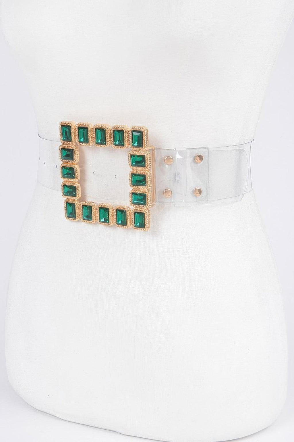 Stone Buckle Faux Leather Belt
