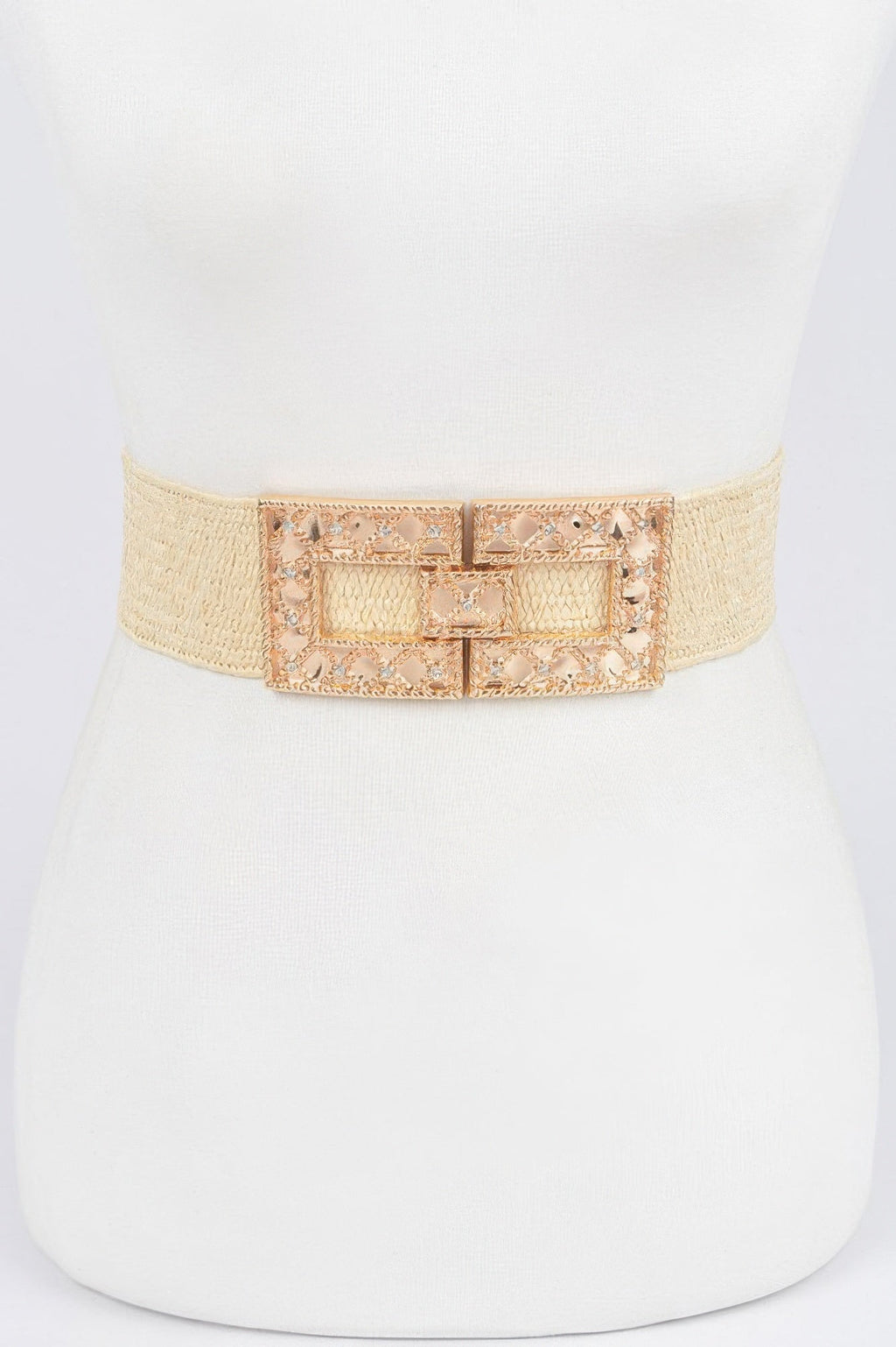 Rhinestone Buckle Stretch Straw Belt