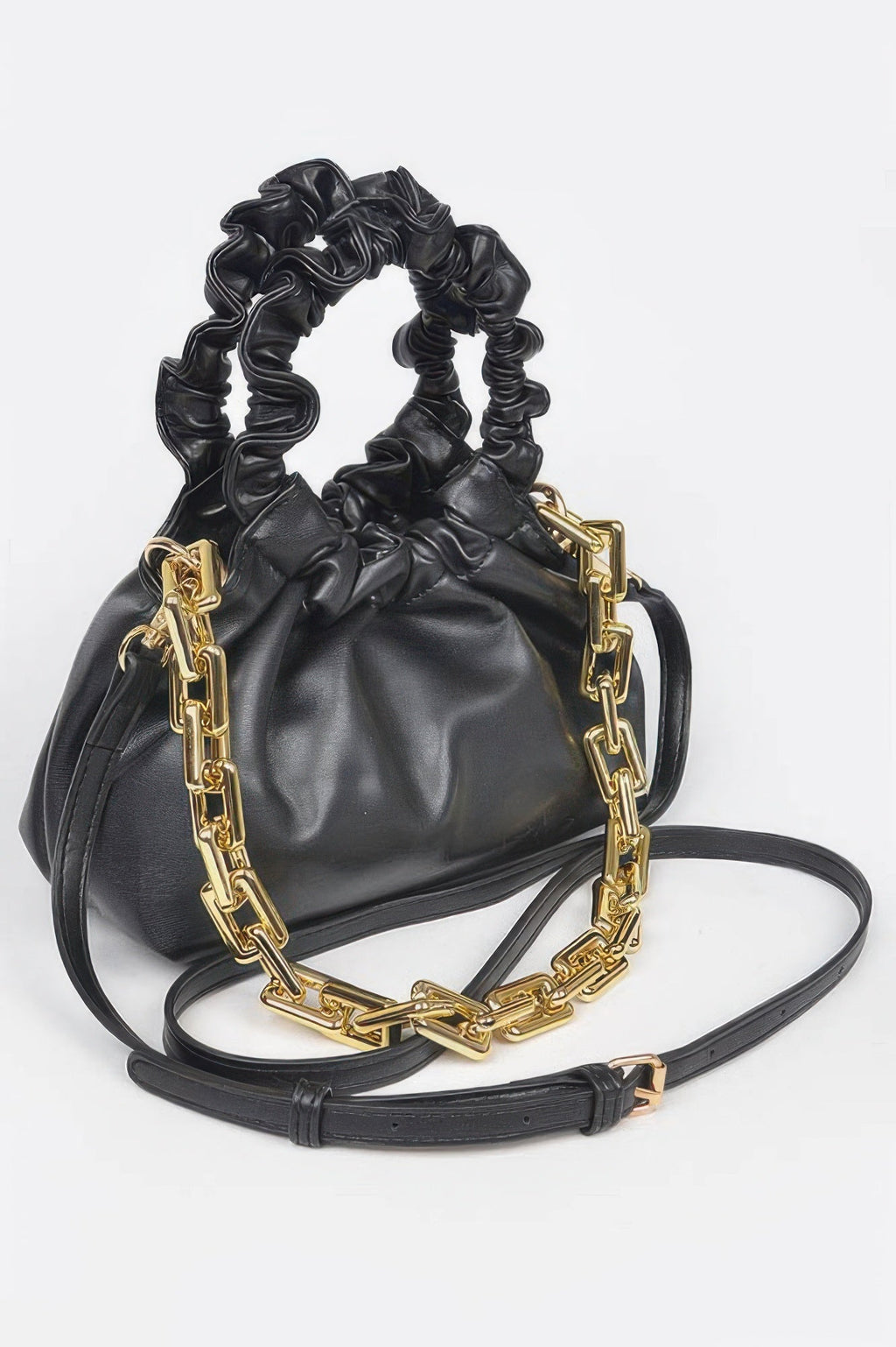 Faux Leather Pleated Chain Bag