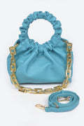 Faux Leather Pleated Chain Bag