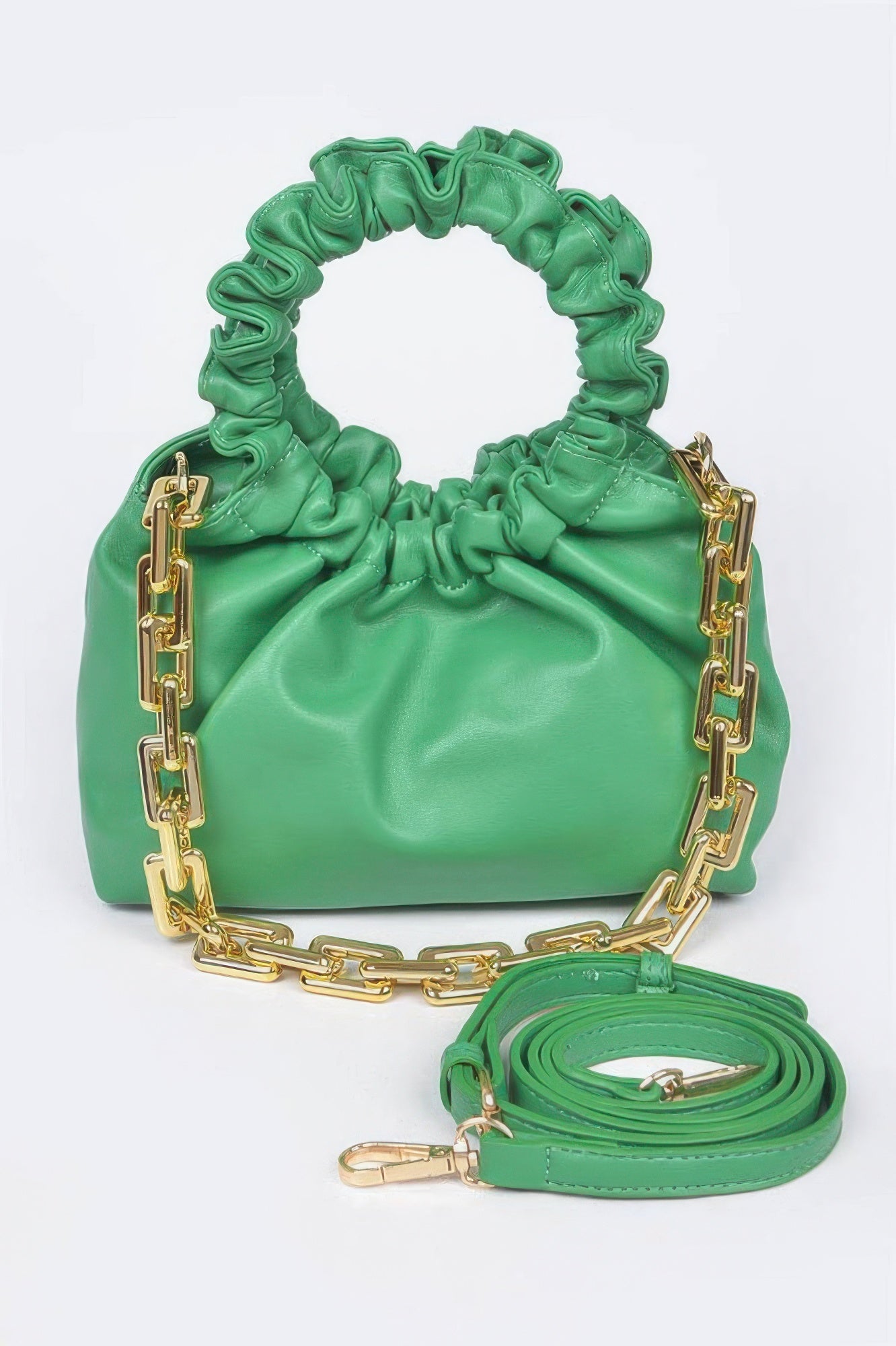 Faux Leather Pleated Chain Bag