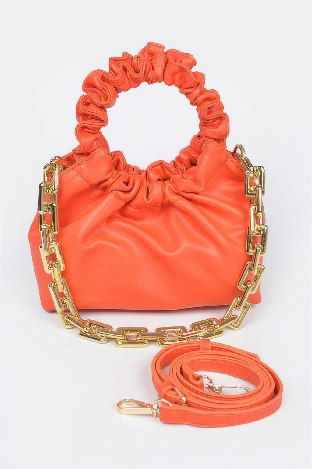 Faux Leather Pleated Chain Bag