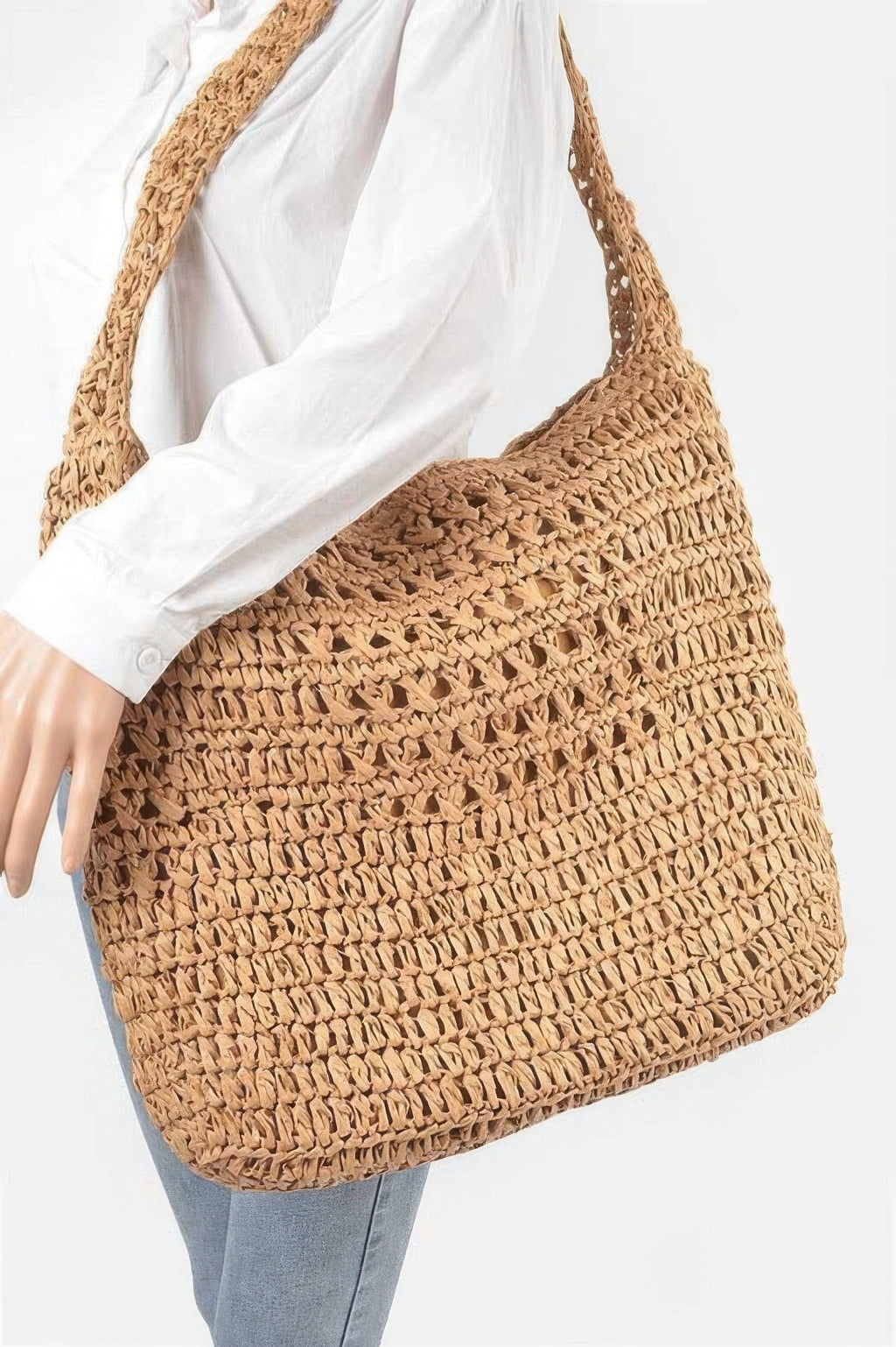 Faux Straw Oversized Shoulder Bag