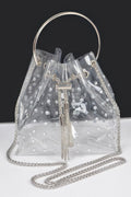 Faux Pearl Studded Bucket Bag W/metal Handle