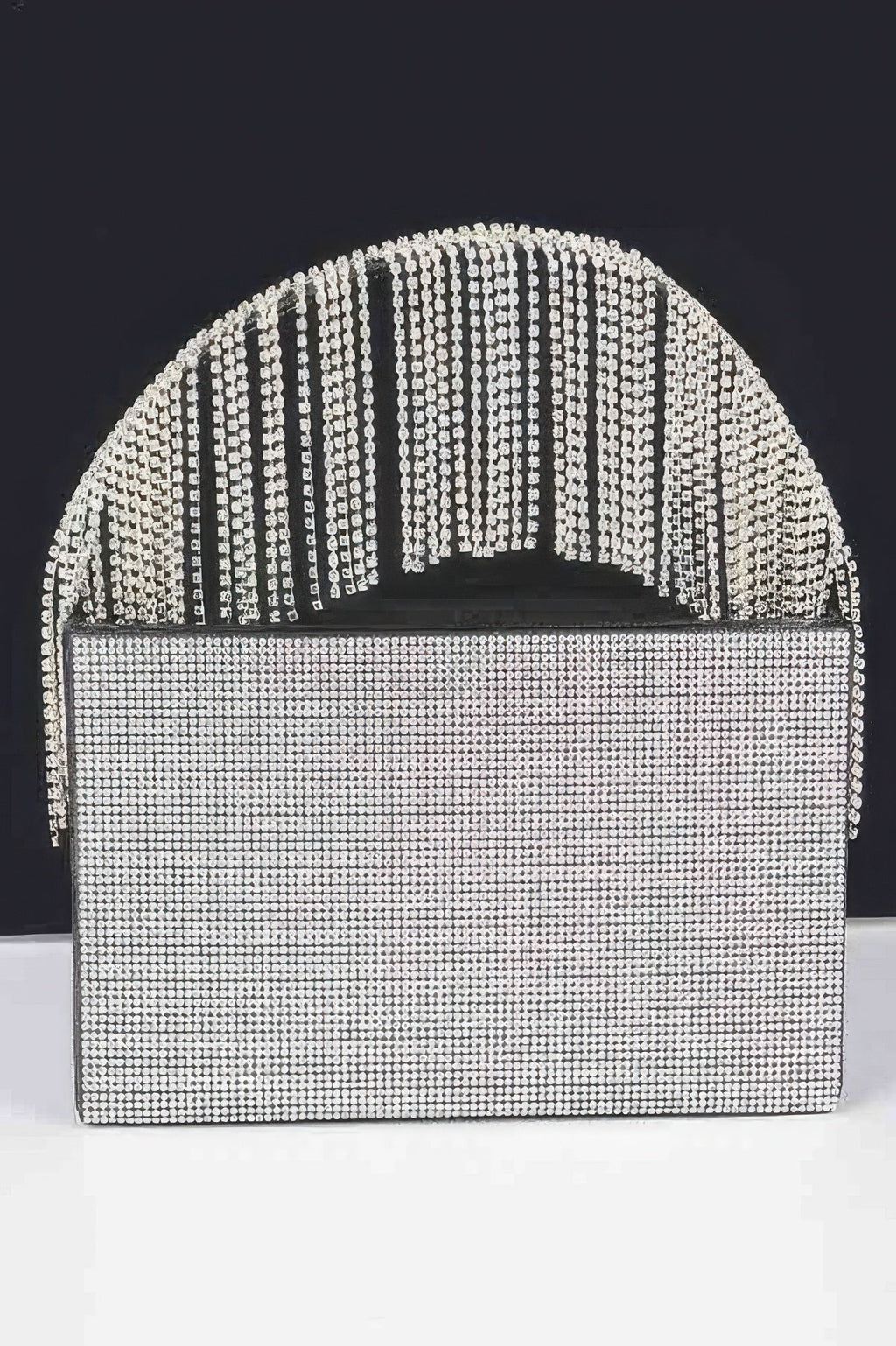 Rhinestone Box Clutch W/rhinestone Fringe Handle
