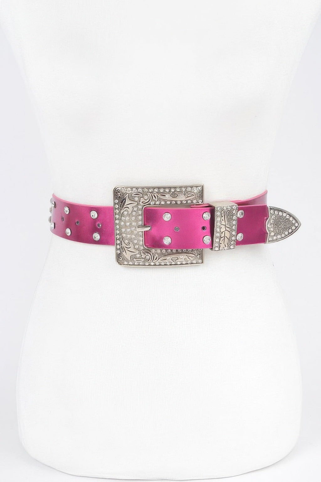 Rhinestone Buckle Metallic Belt W/stones