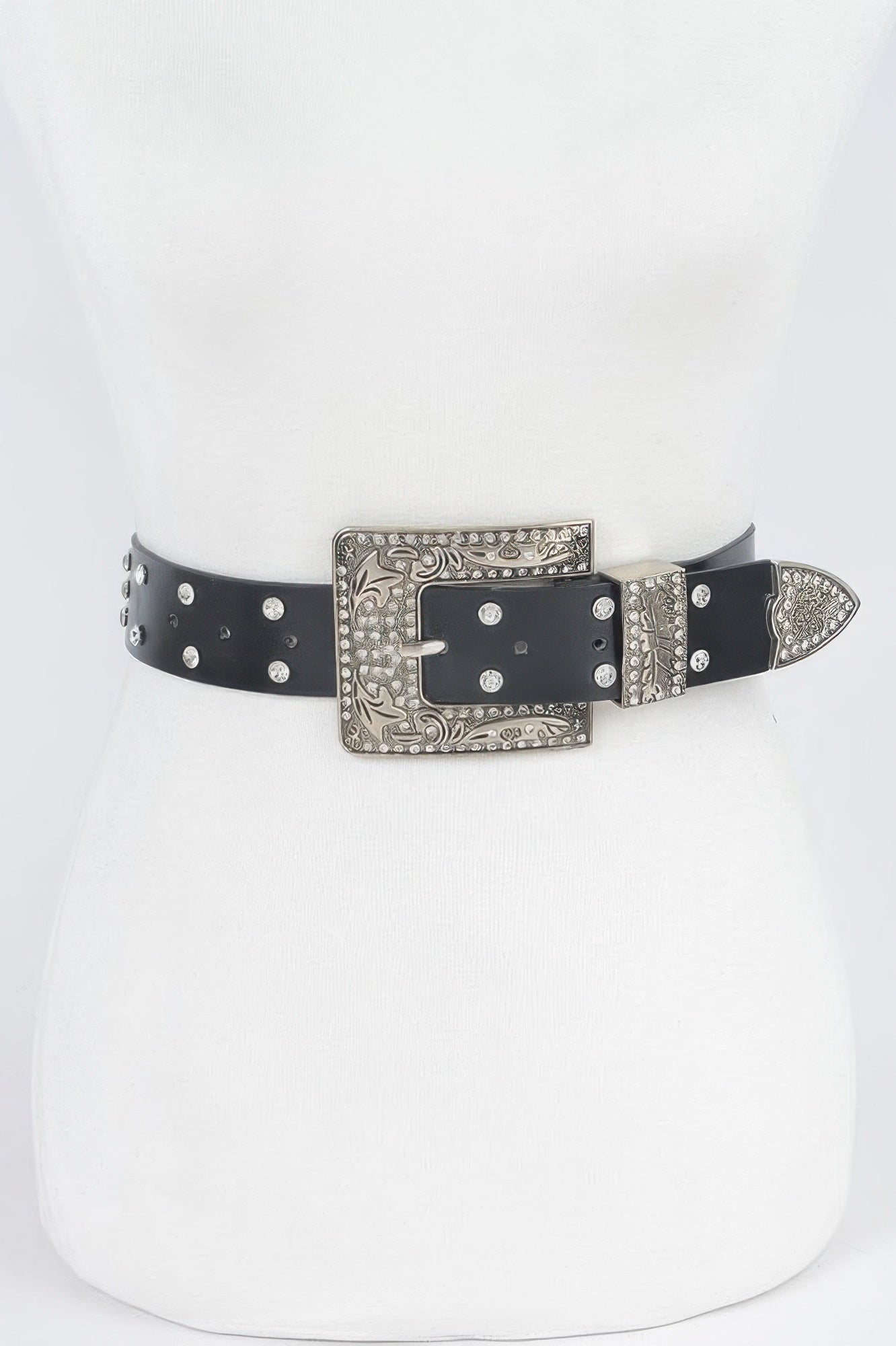 Rhinestone Buckle Metallic Plus Size Belt W/chain