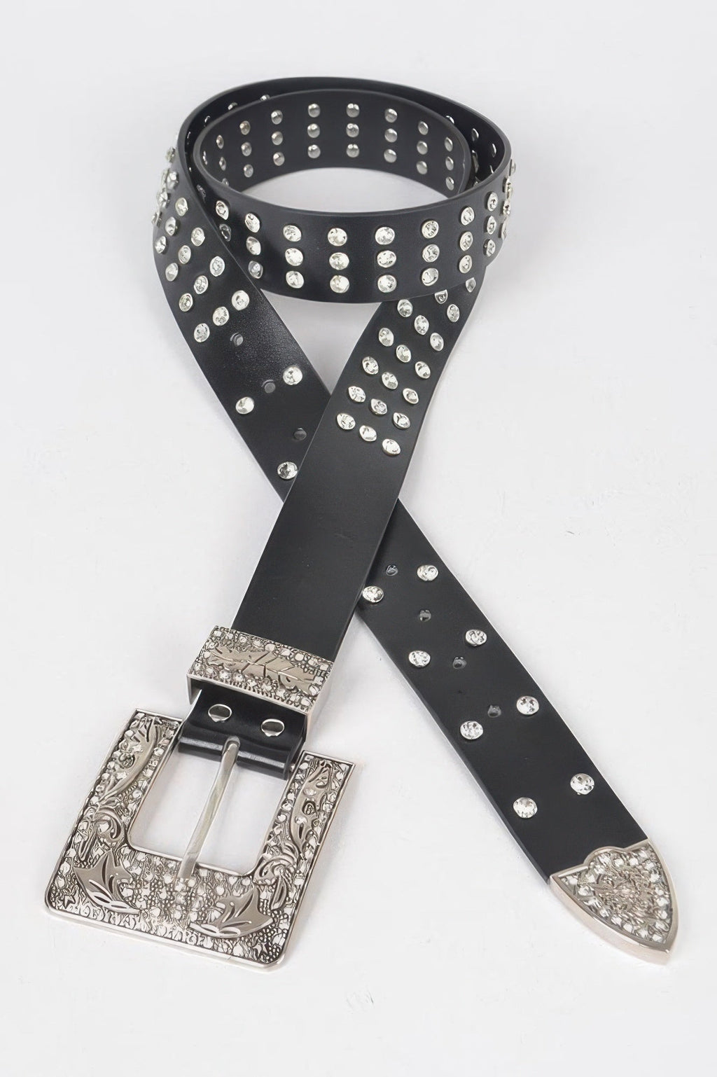 Rhinestone Buckle Metallic Plus Size Belt W/chain