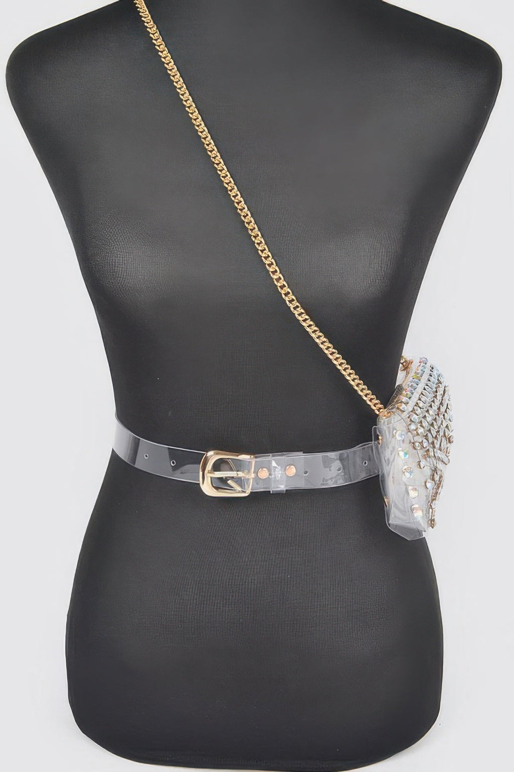 Rhinestone Clear Plus Size Belt Bag W/chain
