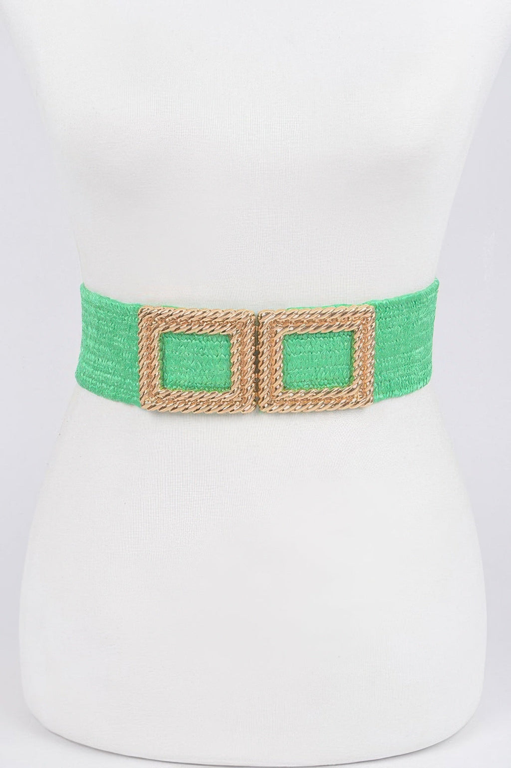 Big Metal Buckle Faux Straw Stretch Belt