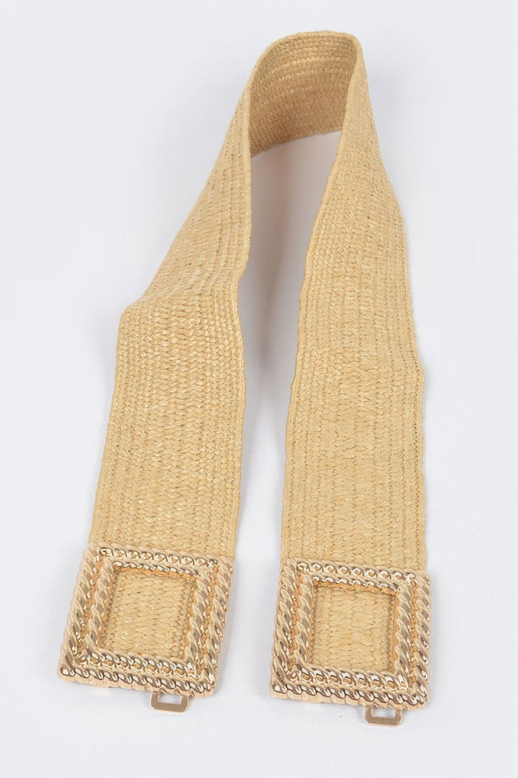 Big Metal Buckle Faux Straw Stretch Belt