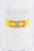 Big Metal Buckle Faux Straw Stretch Belt