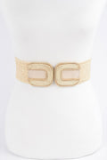 Faux Straw Two Buckles Elastic Belt