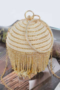 Round Rhinestone Fringe Bag W Faux Pearl
