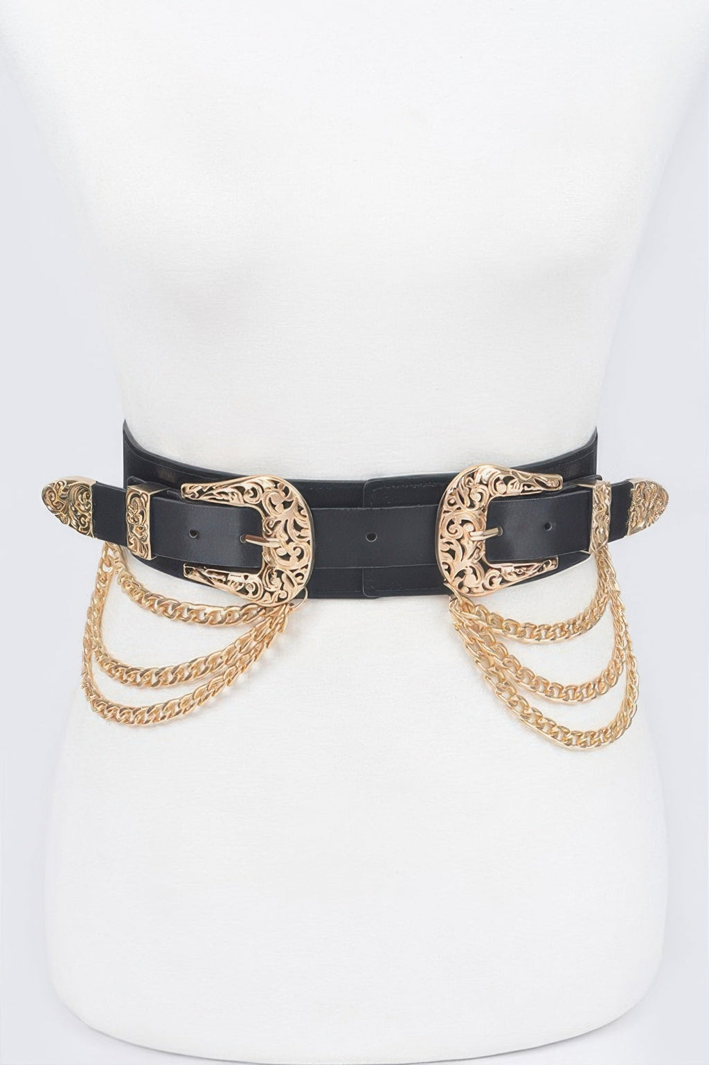 Vegan Elastic Belt With Metal Chain And Buckle