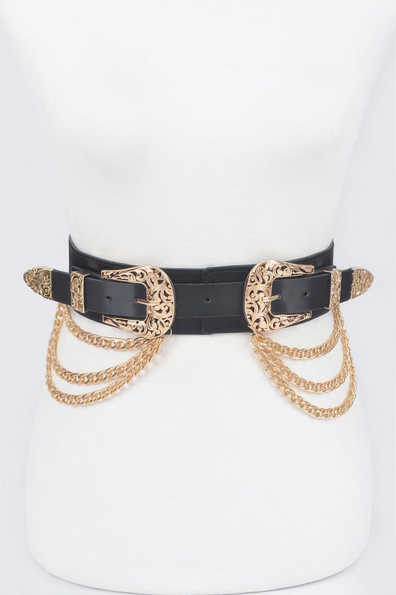 Vegan Elastic Belt With Metal Chain And Buckle