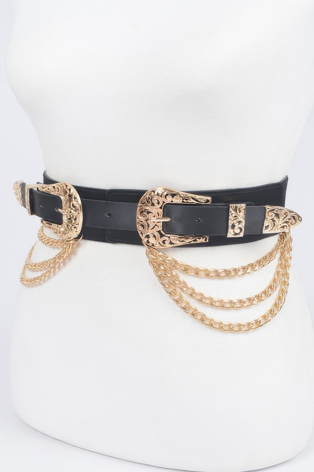 Vegan Elastic Belt With Metal Chain And Buckle