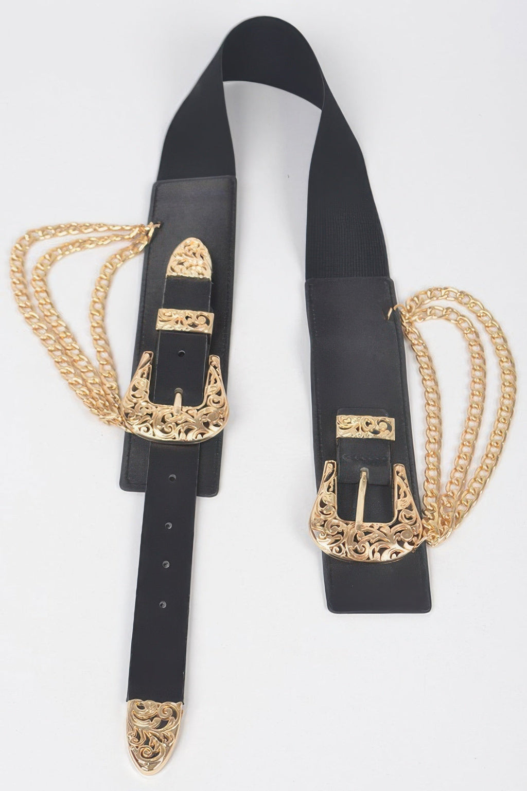 Vegan Elastic Belt With Metal Chain And Buckle