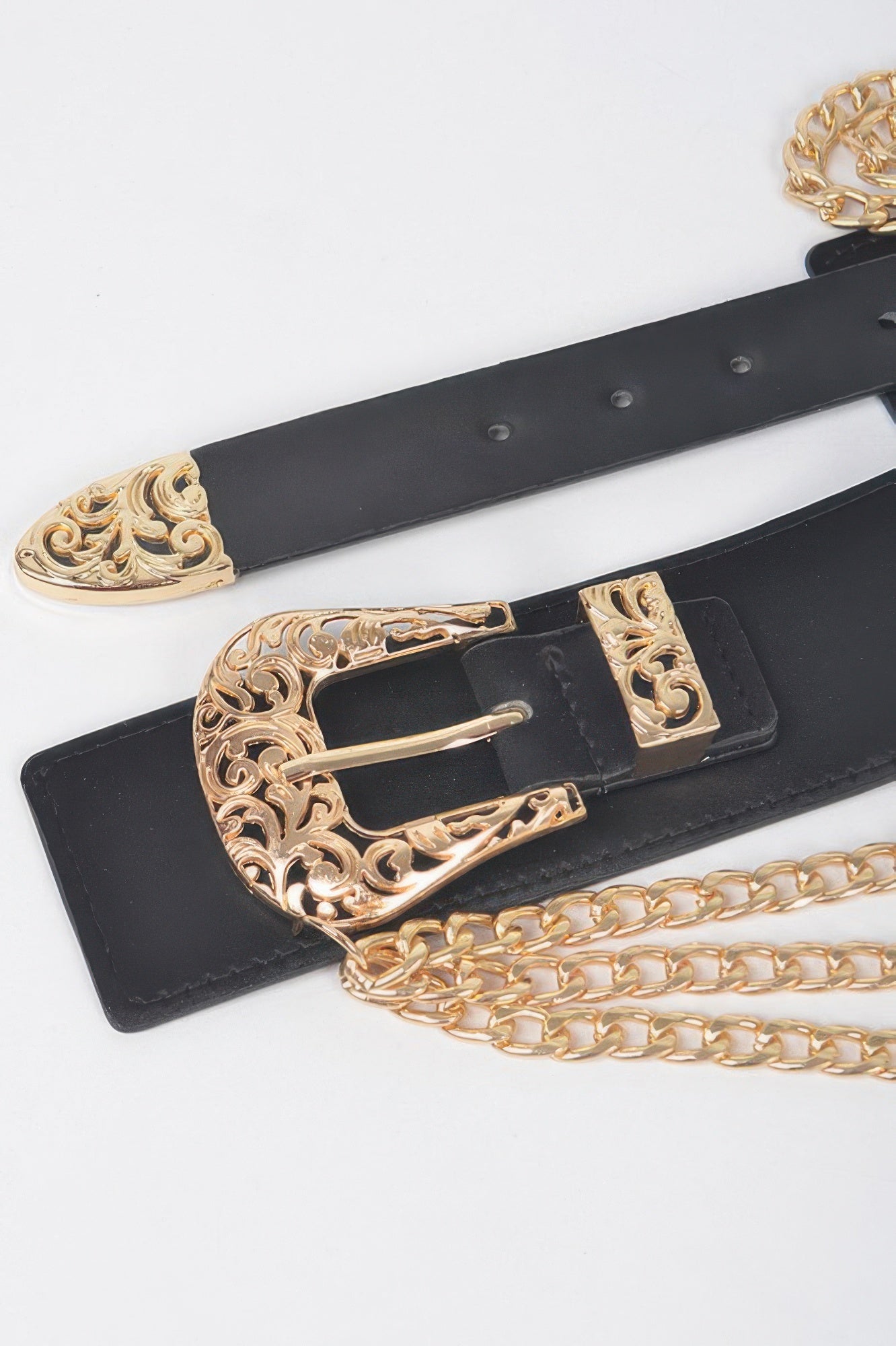 Vegan Elastic Belt With Metal Chain And Buckle