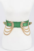 Vegan Elastic Belt With Metal Chain And Buckle