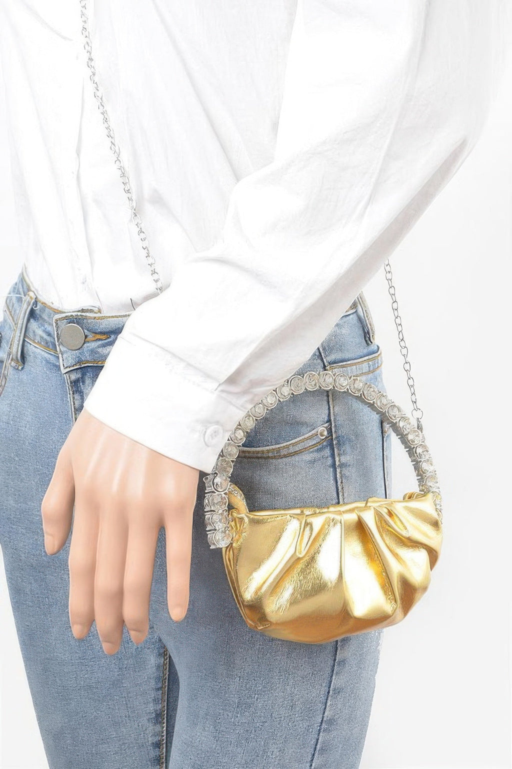 Metallic Stone Handle Crossbody Bag