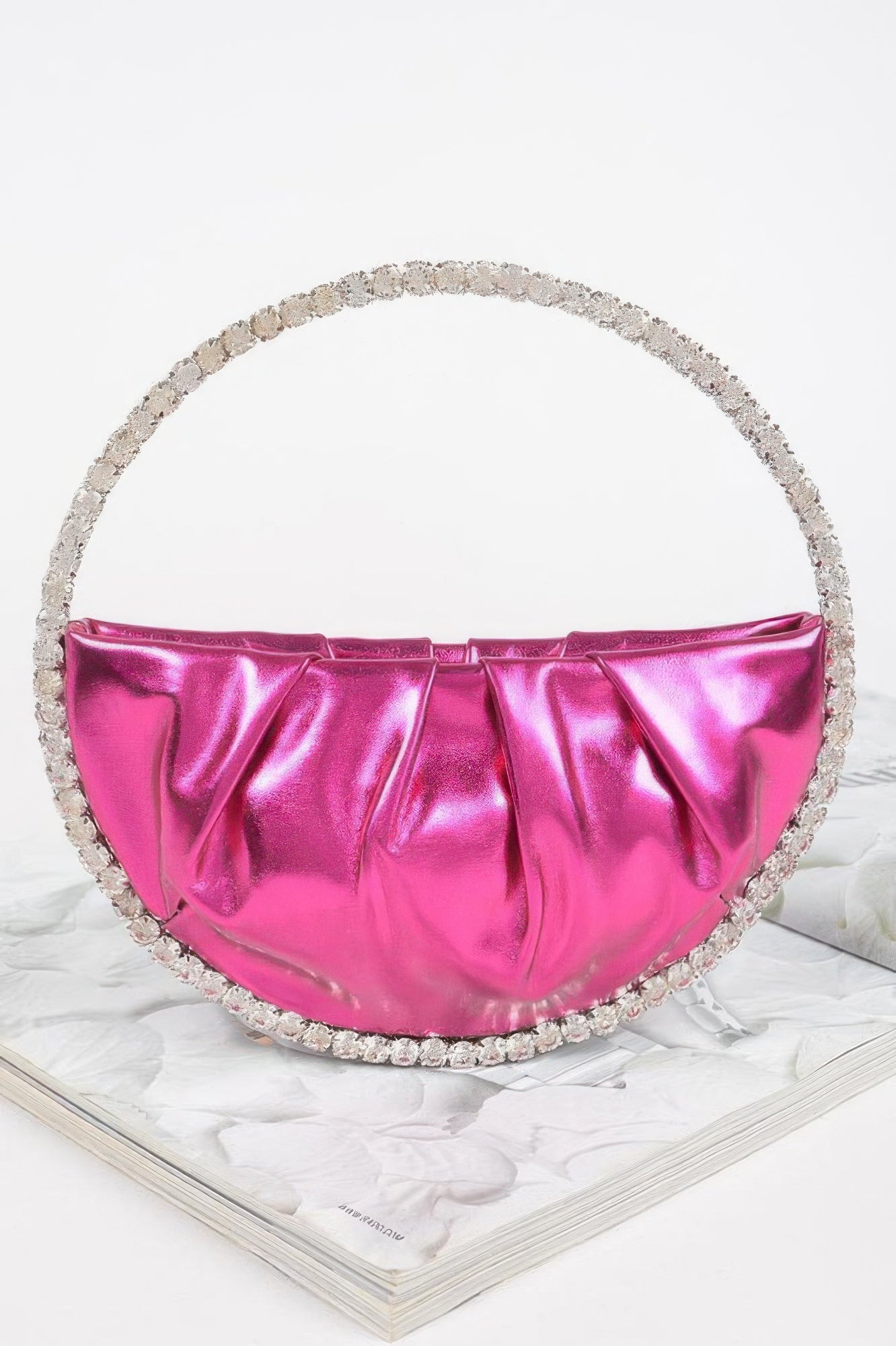 Metallic Luna Bag W/stone Handle