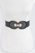 Faux Straw Two Buckle Elastic Belt