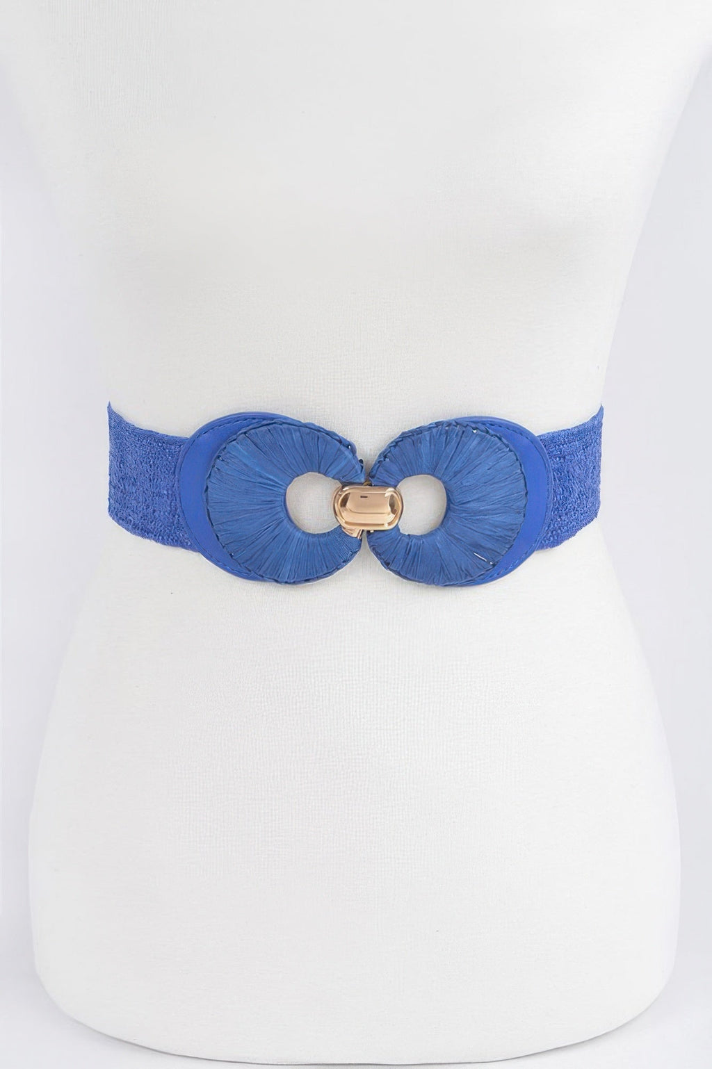 Faux Straw Two Buckle Elastic Belt