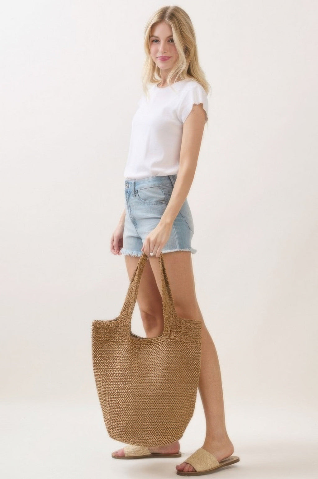 Round Bottom Handmade Strap Woven Straw Tote Bag