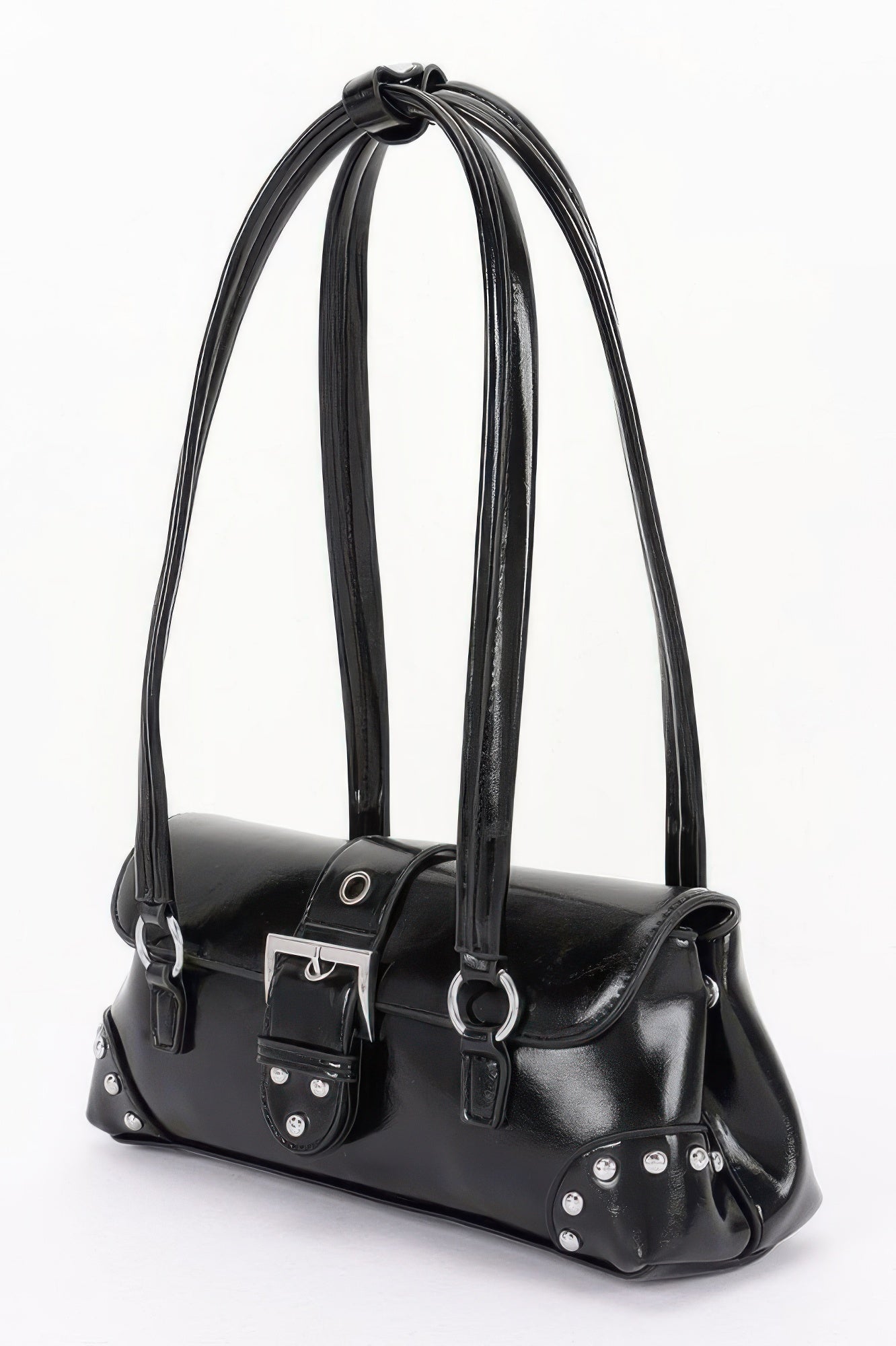 Vegan Leather Metal Studded Shoulder Bag