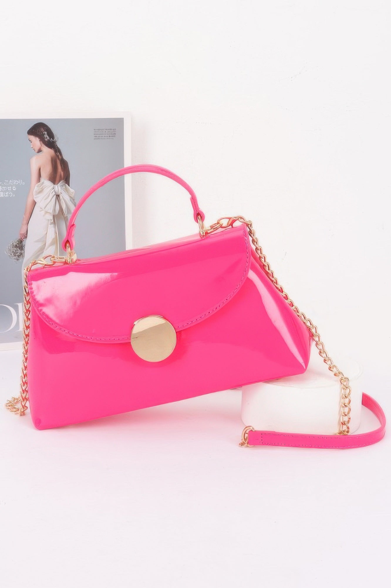 Patent Faux Leather Top Handle Bag