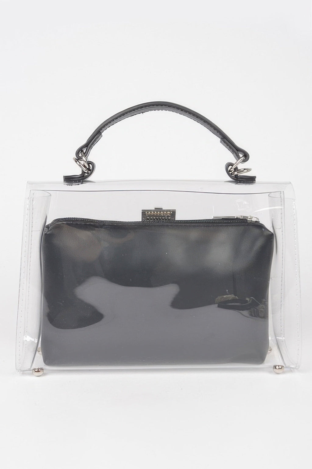 Transparent Top Handle Flap Bag W/ Pouch