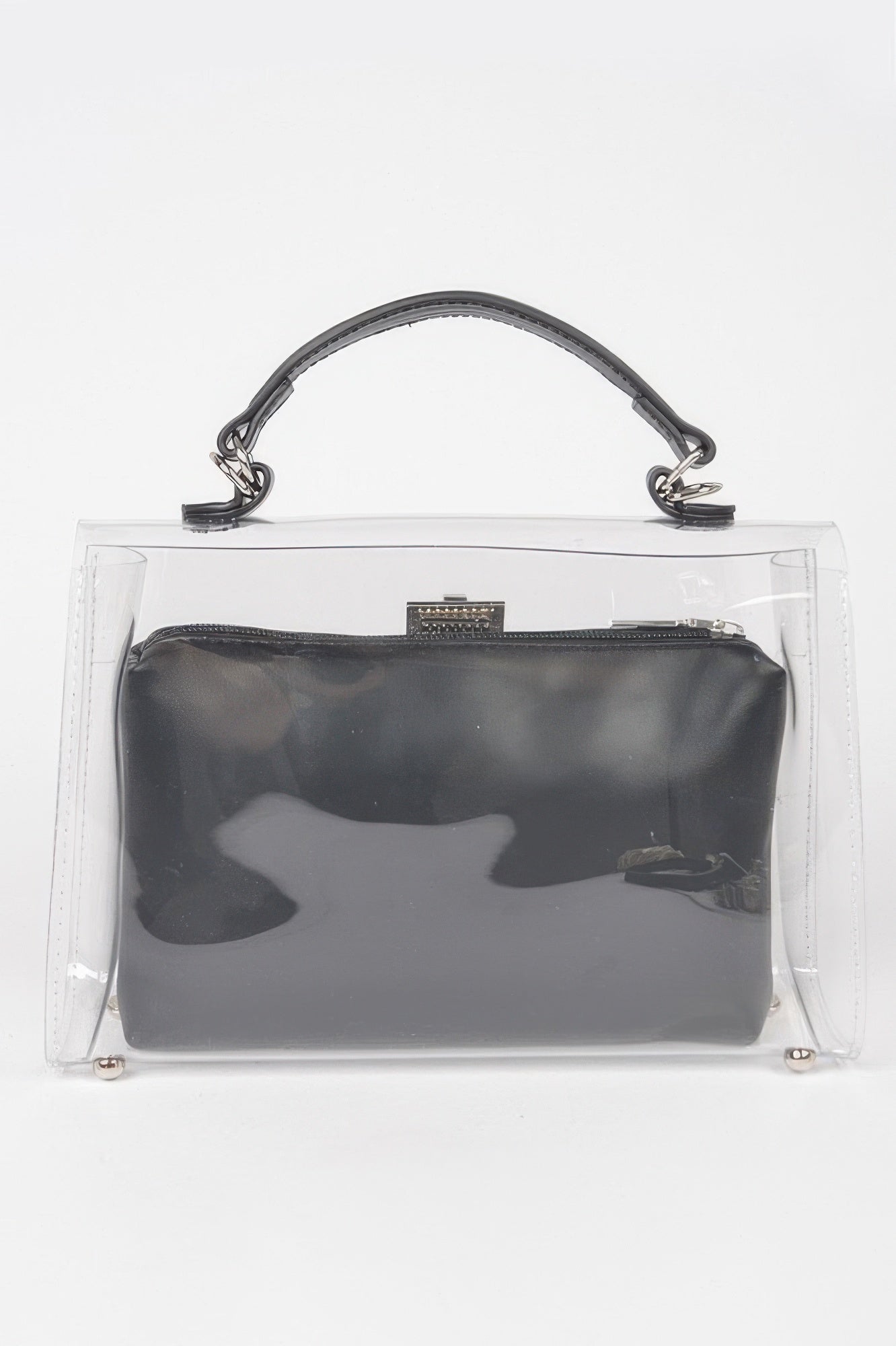 Transparent Top Handle Flap Bag W/ Pouch