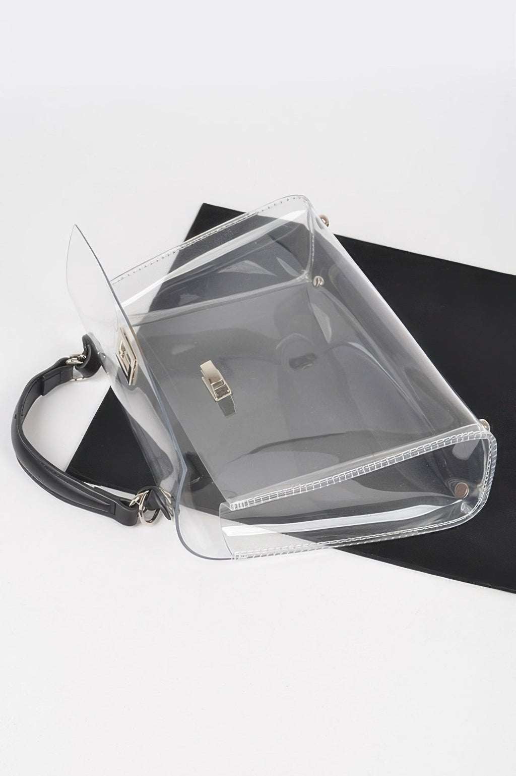 Transparent Top Handle Flap Bag W/ Pouch